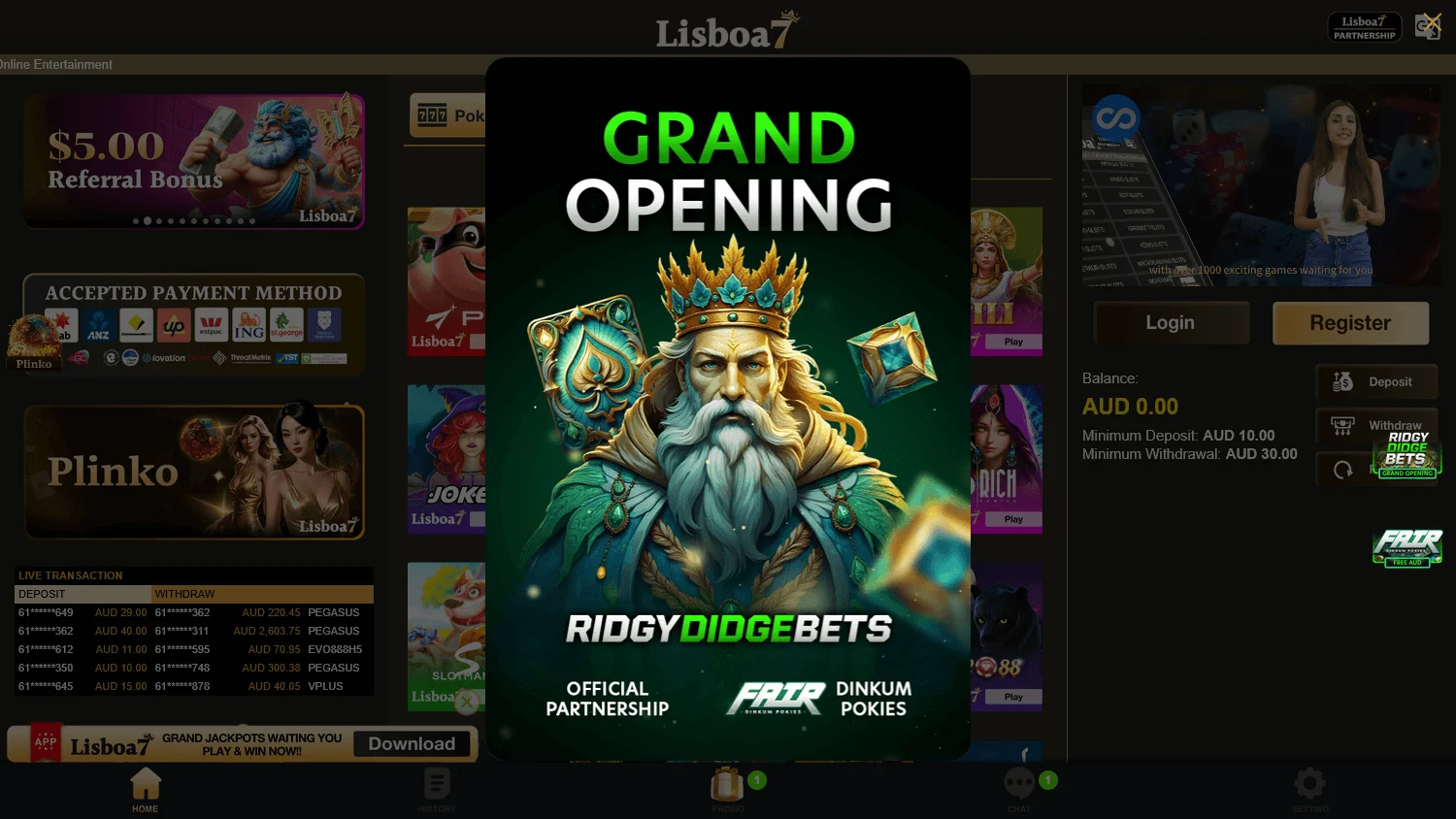 Lisboa7 Casino home experience on desktop