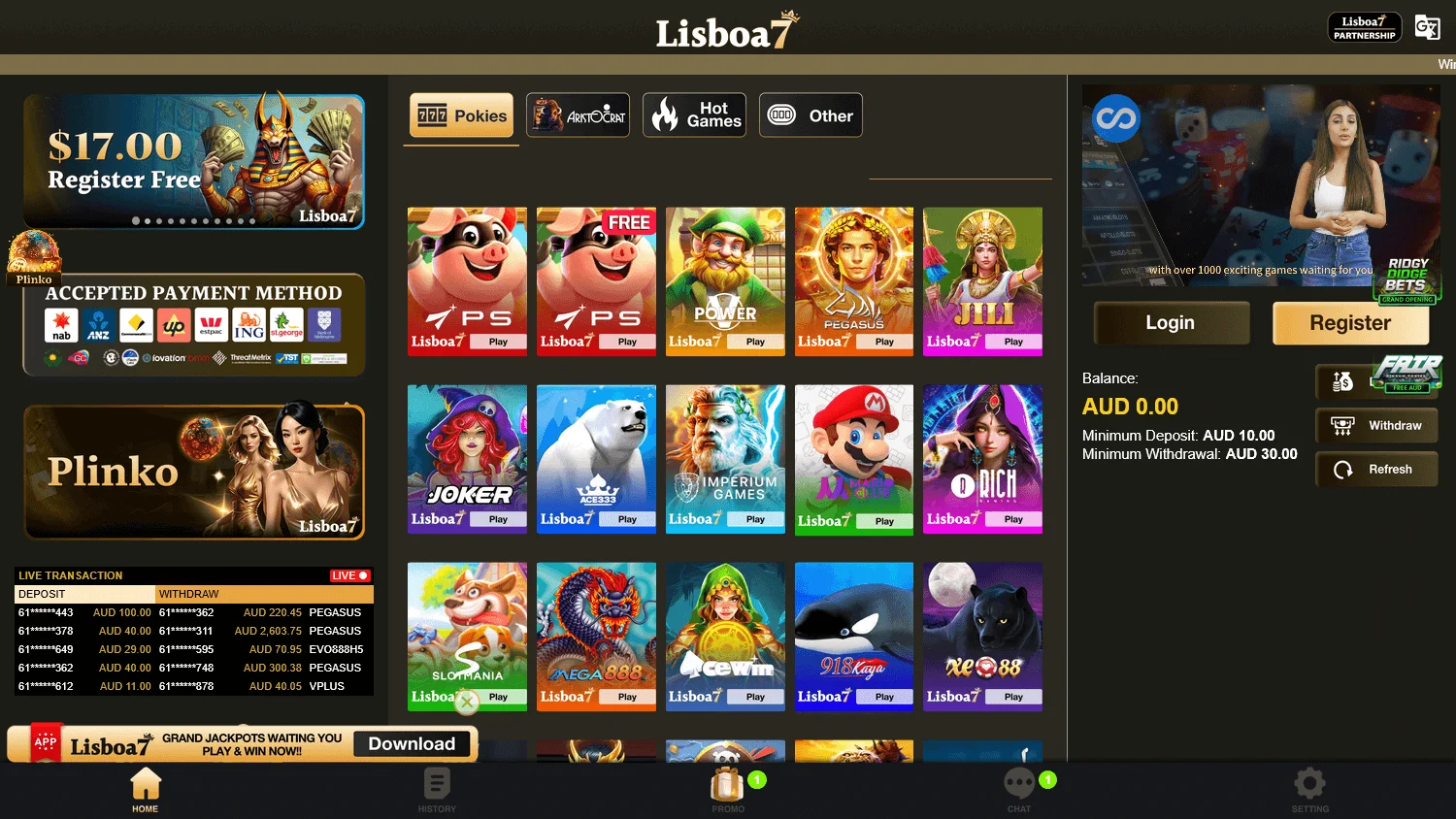 Lisboa7 Casino games experience on desktop